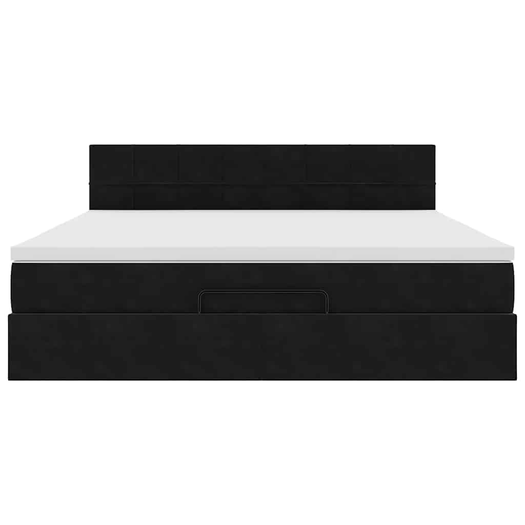 Struttura Letto Pouf con Materasso Nero 180x200 cm in Velluto | homemem39