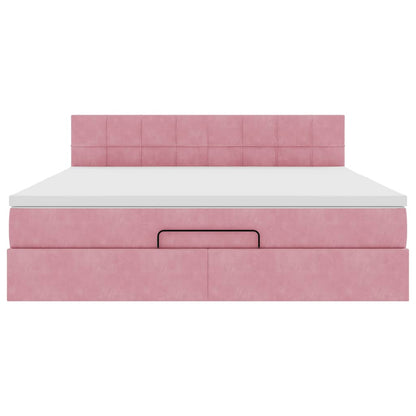 Pouf Letto con Materasso e LED Rosa 180x200cm in Velluto | homemem39