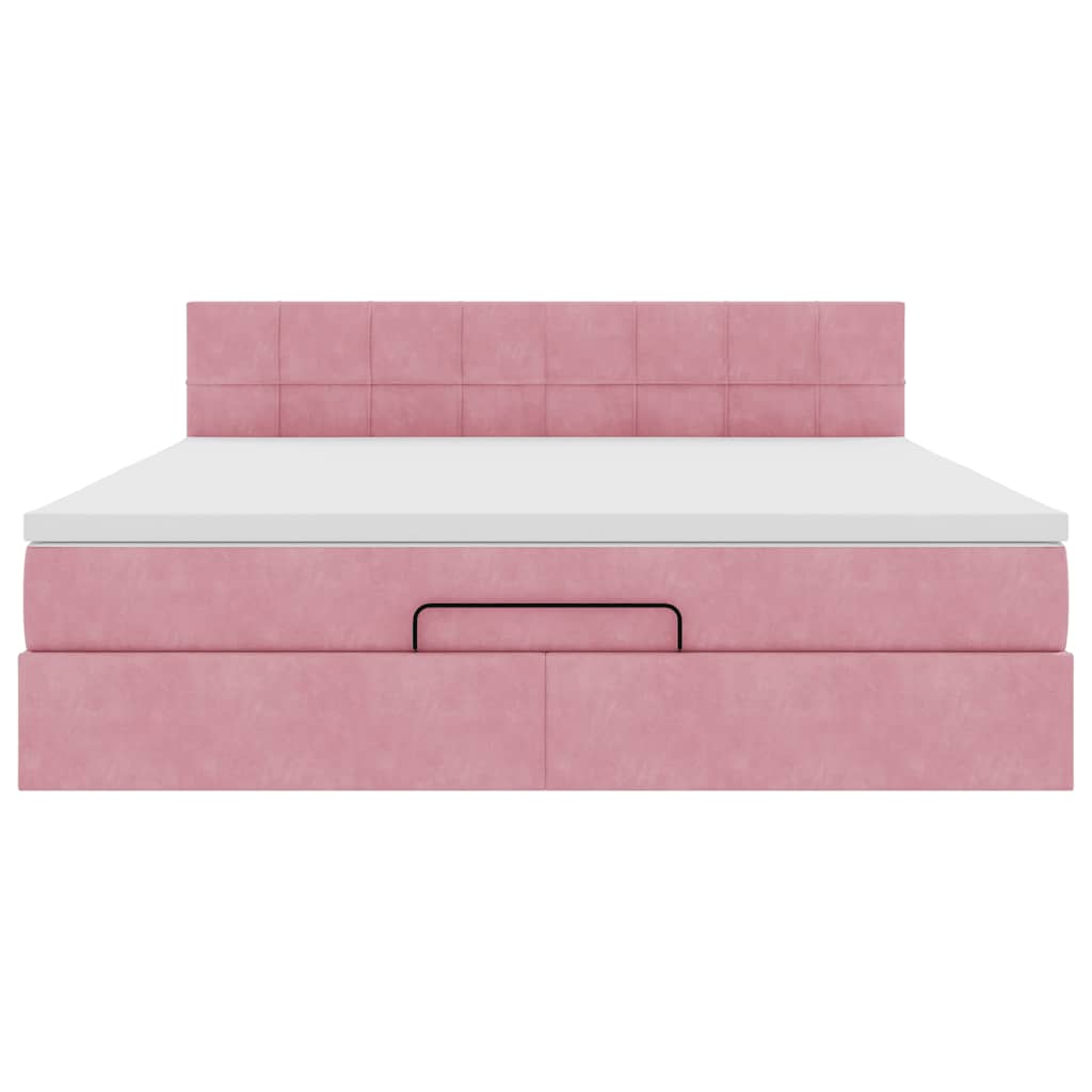 Pouf Letto con Materasso e LED Rosa 180x200cm in Velluto