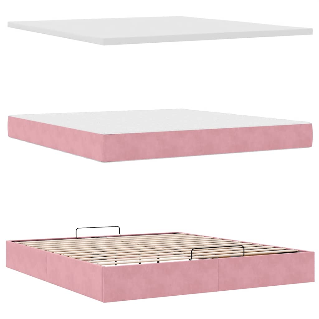 Pouf Letto con Materasso e LED Rosa 180x200cm in Velluto | homemem39