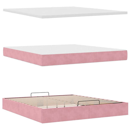 Pouf Letto con Materasso e LED Rosa 180x200cm in Velluto | homemem39