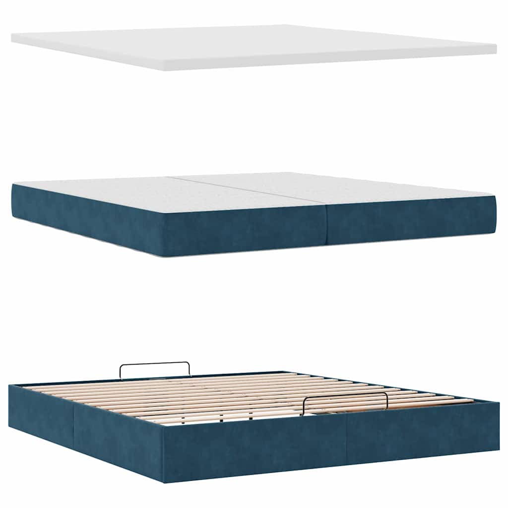 Pouf Letto con Materassi e LED Blu Scuro 200x200cm Velluto | homemem39