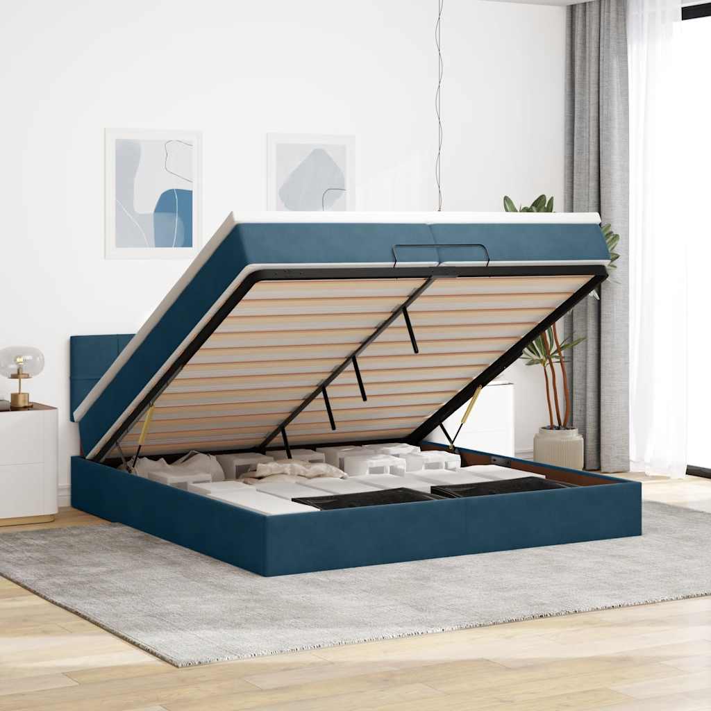 Pouf Letto con Materassi e LED Blu Scuro 200x200cm Velluto | homemem39