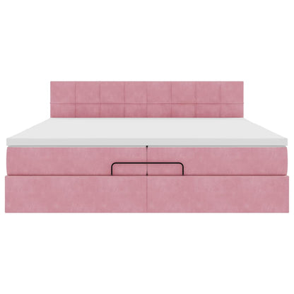 Struttura Letto Pouf con Materassi Rosa 200x200 cm Velluto | homemem39