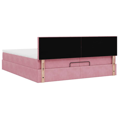 Struttura Letto Pouf con Materassi Rosa 200x200 cm Velluto | homemem39