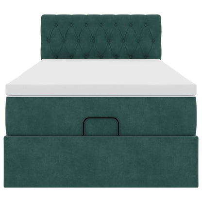 Pouf Letto con Materasso e LED Verde Scuro 80x200cm in Velluto