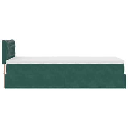 Pouf Letto con Materasso e LED Verde Scuro 80x200cm in Velluto
