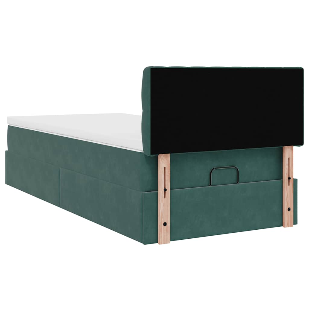 Pouf Letto con Materasso e LED Verde Scuro 80x200cm in Velluto