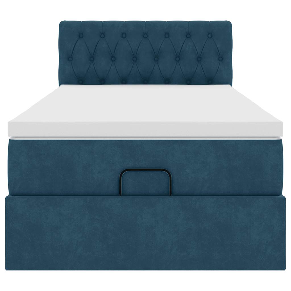 Pouf Letto con Materasso e LED Blu Scuro 80x200cm in Velluto