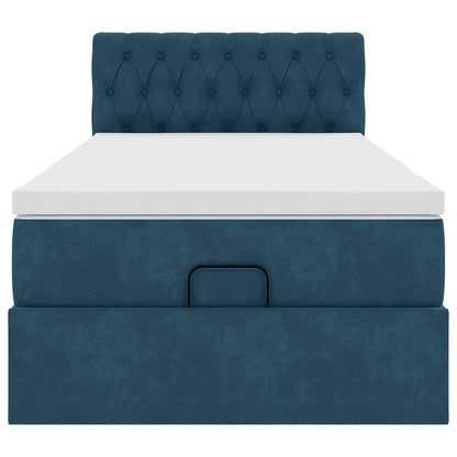 Pouf Letto con Materasso e LED Blu Scuro 80x200cm in Velluto