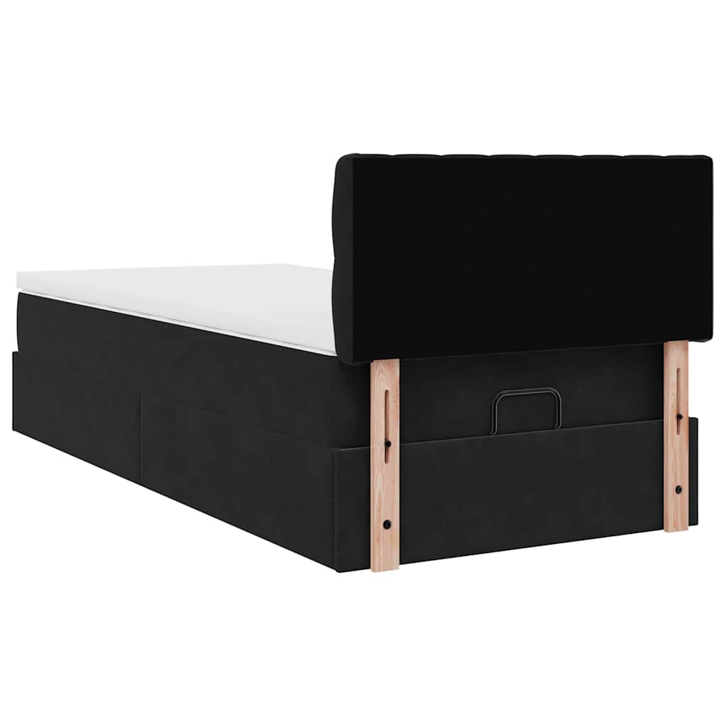 Struttura Letto Pouf con Materasso Nero 90x190 cm in Velluto | homemem39