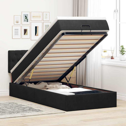 Struttura Letto Pouf con Materasso Nero 90x190 cm in Velluto | homemem39