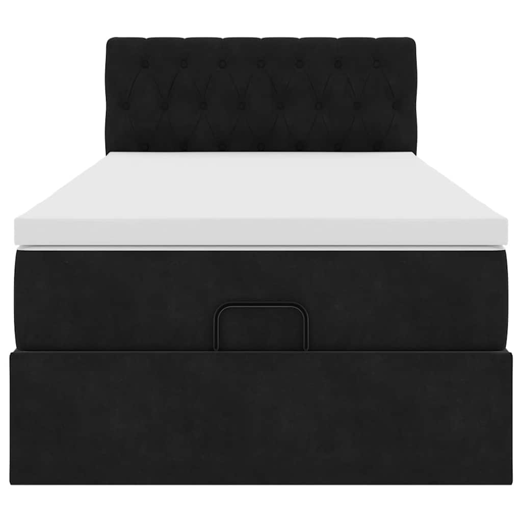 Struttura Letto Pouf con Materasso Nero 90x200 cm in Velluto