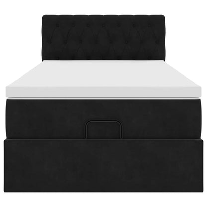 Struttura Letto Pouf con Materasso Nero 90x200 cm in Velluto