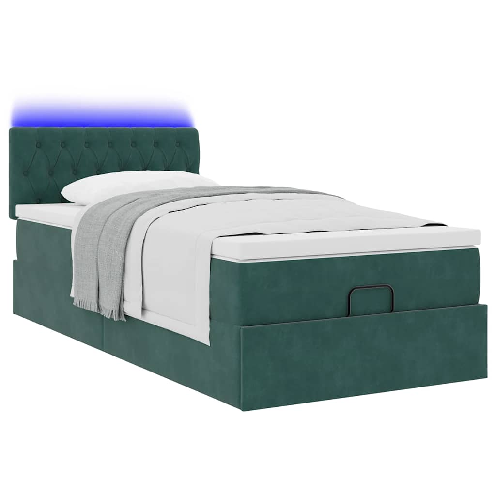Pouf Letto con Materasso e LED Verde Scuro 90x200cm in Velluto - homemem39
