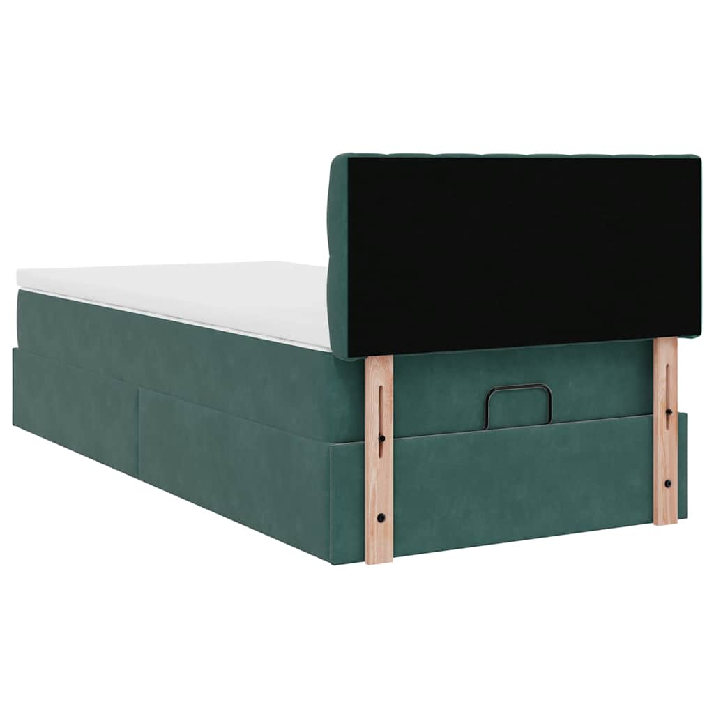 Pouf Letto con Materasso e LED Verde Scuro 90x200cm in Velluto - homemem39