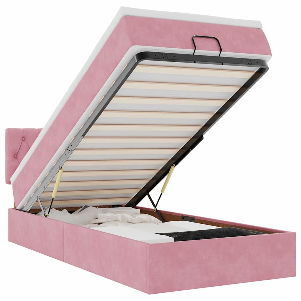 Struttura Letto Pouf con Materasso Rosa 90x200 cm in Velluto | homemem39