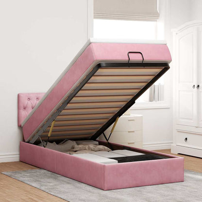 Struttura Letto Pouf con Materasso Rosa 100x200 cm Velluto | homemem39