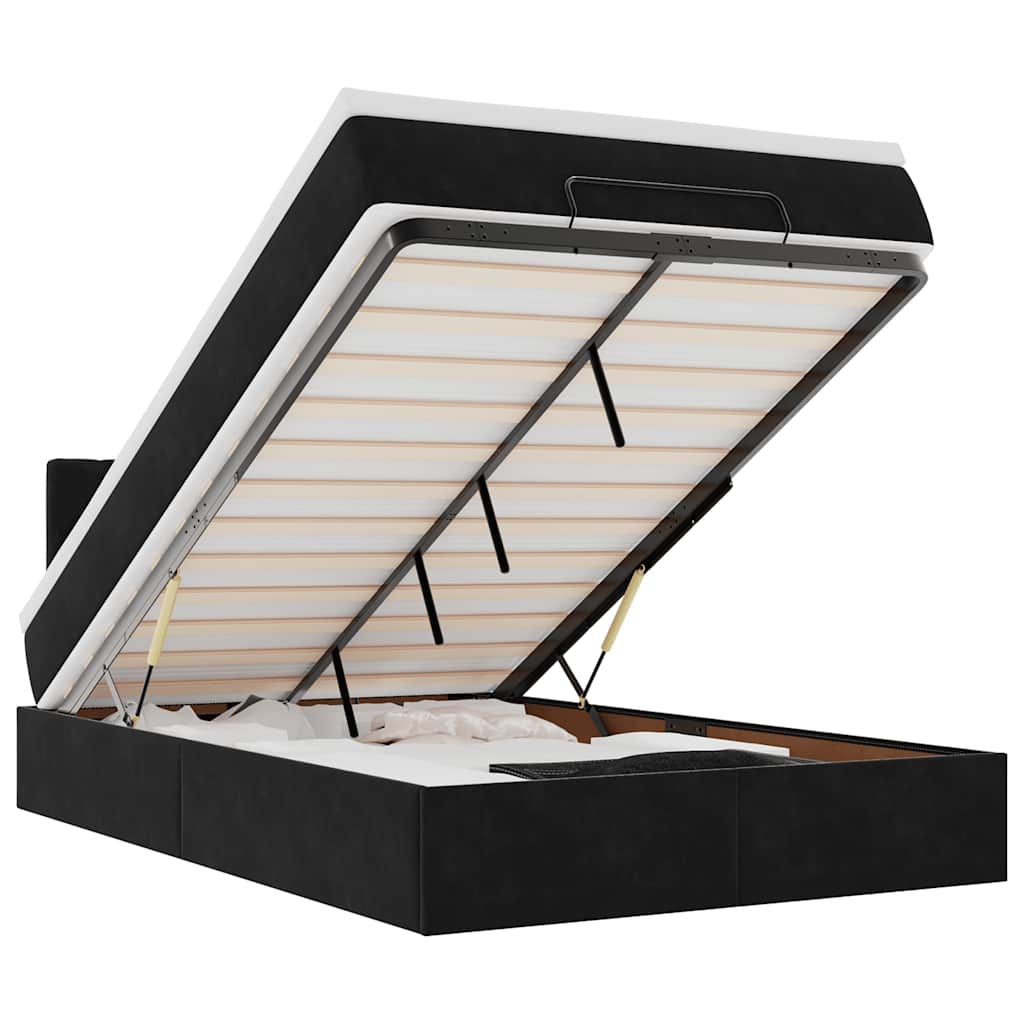 Pouf Letto con Materasso e LED Nero 120x190cm in Velluto