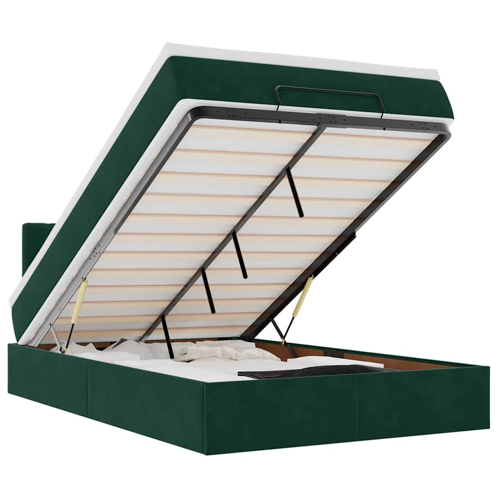 Pouf Letto con Materasso e LED Verde Scuro 120x190cm in Velluto | homemem39