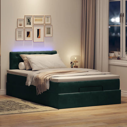 Pouf Letto con Materasso e LED Verde Scuro 120x190cm in Velluto | homemem39