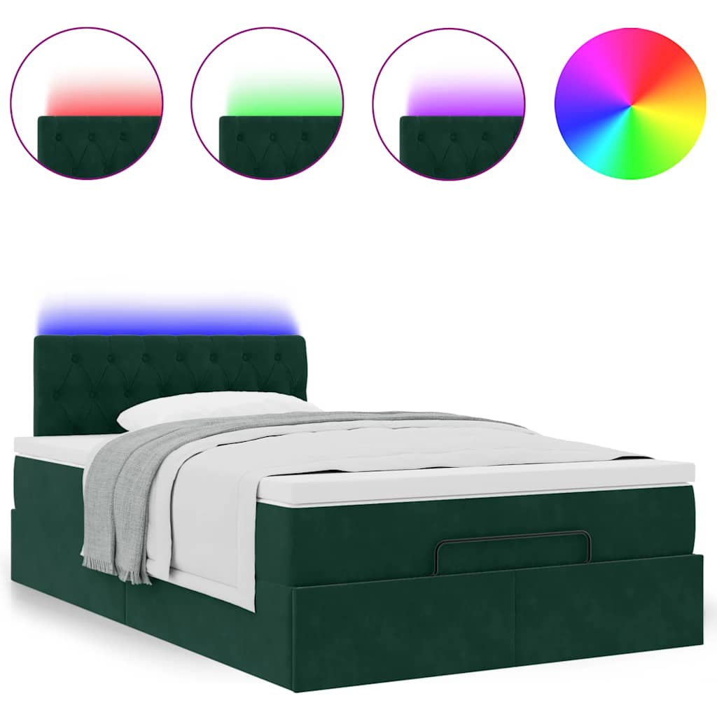 Pouf Letto con Materasso e LED Verde Scuro 120x190cm in Velluto | homemem39