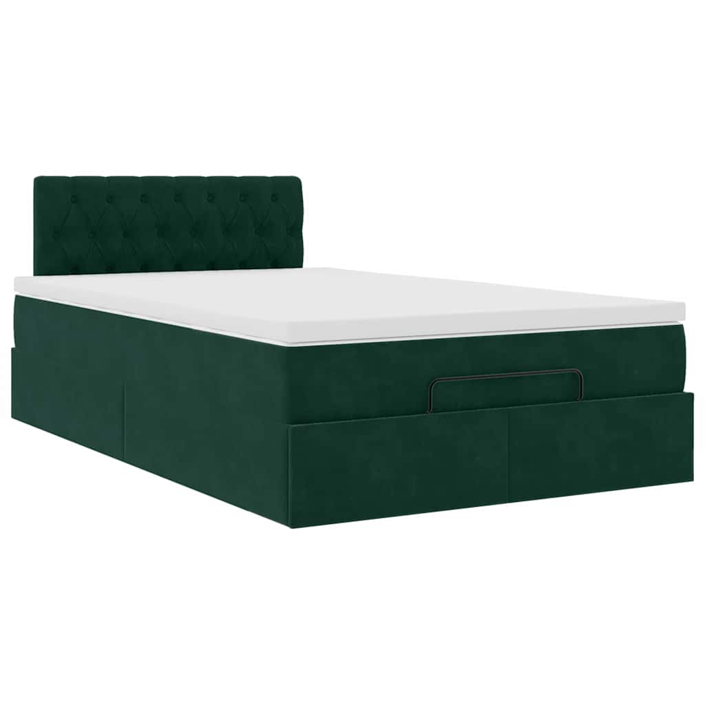 Pouf Letto con Materasso e LED Verde Scuro 120x190cm in Velluto | homemem39