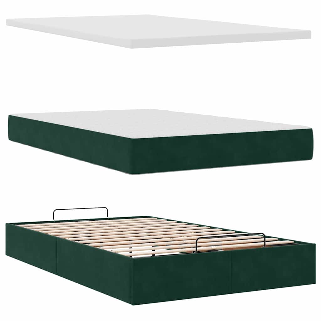 Pouf Letto con Materasso e LED Verde Scuro 120x190cm in Velluto | homemem39