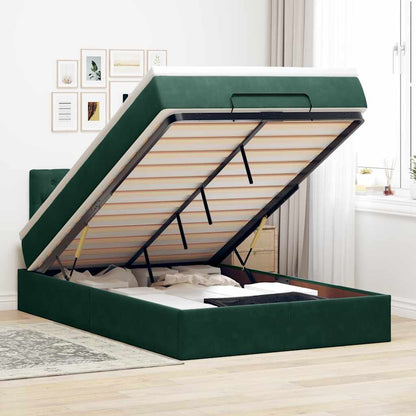 Pouf Letto con Materasso e LED Verde Scuro 120x190cm in Velluto | homemem39