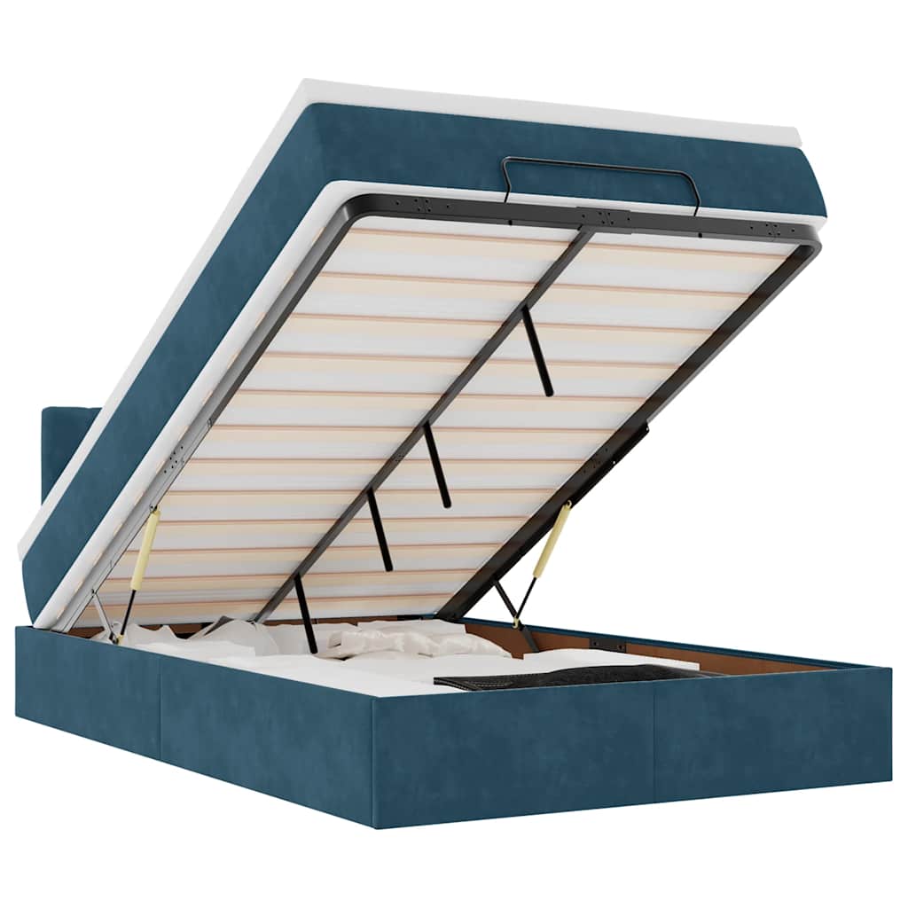 Pouf Letto con Materasso e LED Blu Scuro 120x190cm in Velluto | homemem39