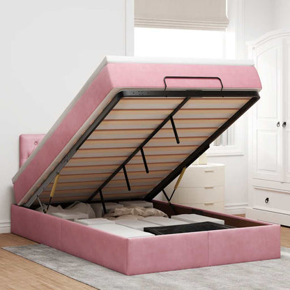 Pouf Letto con Materasso e LED Rosa 120x190cm in Velluto | homemem39