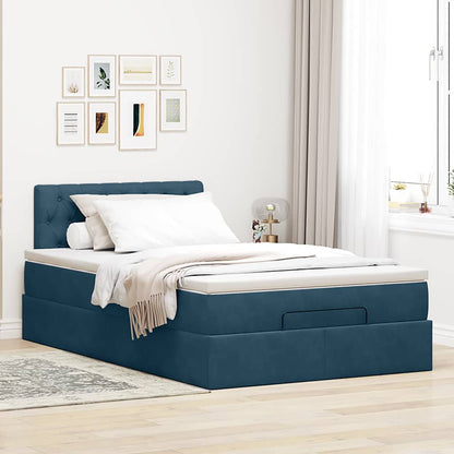Struttura Letto Pouf con Materasso Blu Scuro 120x200 cm Velluto