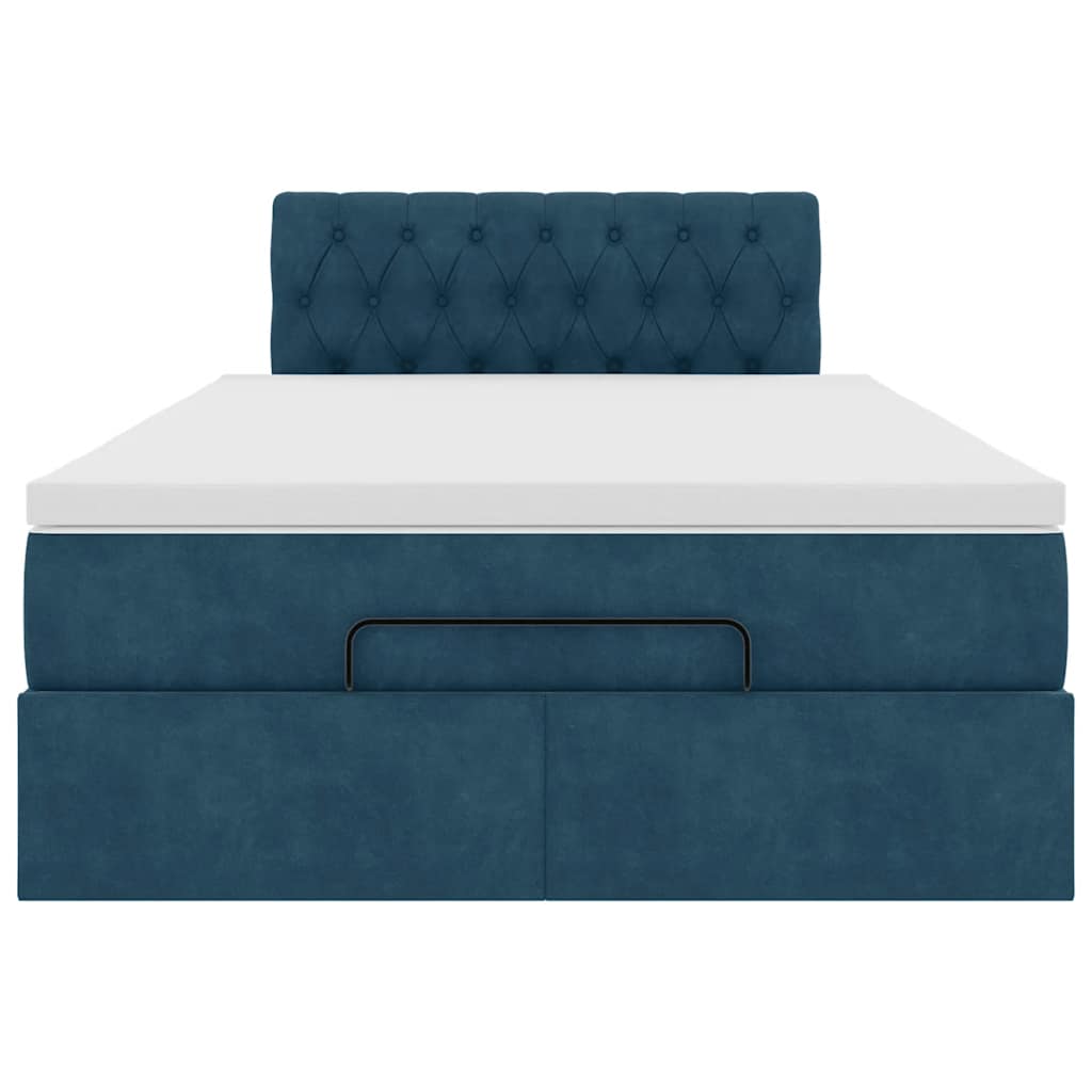 Struttura Letto Pouf con Materasso Blu Scuro 120x200 cm Velluto