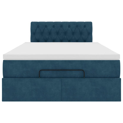 Struttura Letto Pouf con Materasso Blu Scuro 120x200 cm Velluto