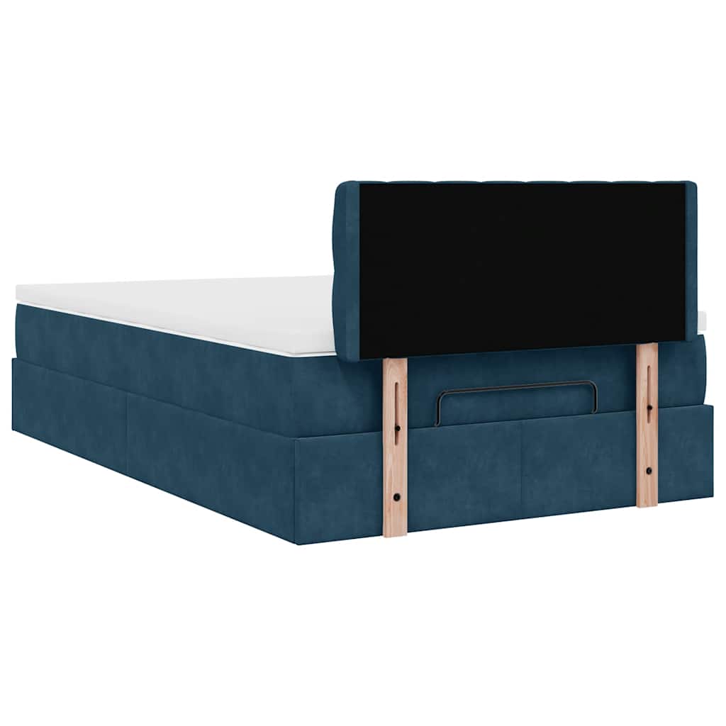 Struttura Letto Pouf con Materasso Blu Scuro 120x200 cm Velluto
