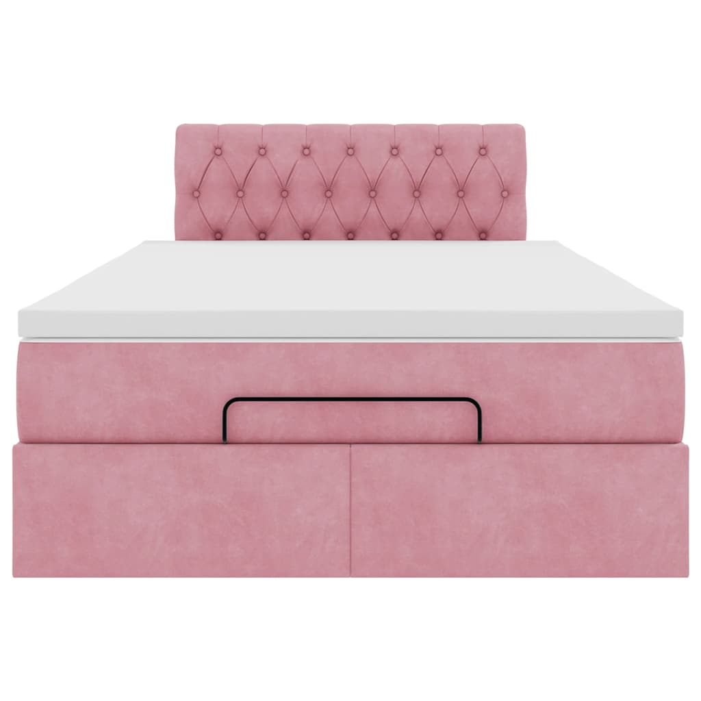 Struttura Letto Pouf con Materasso Rosa 120x200 cm Velluto | homemem39