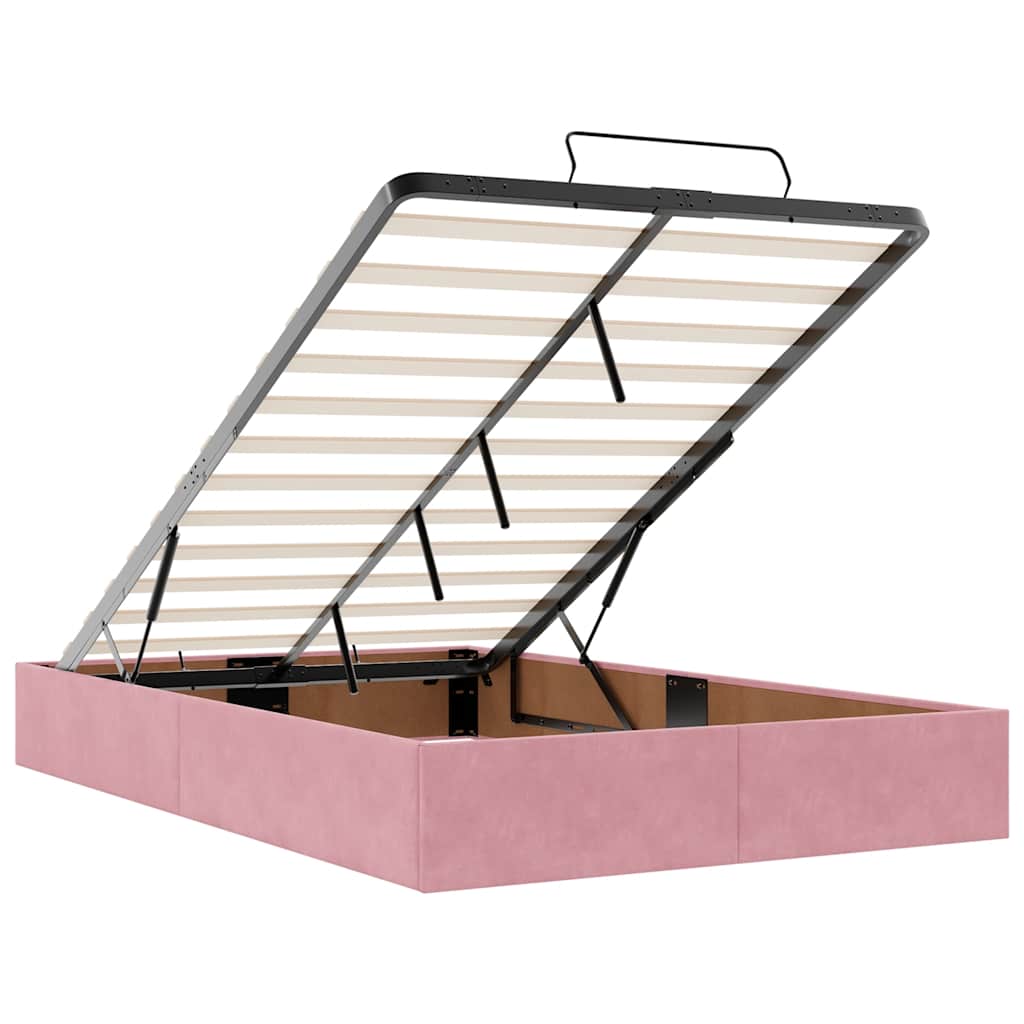 Struttura Letto Pouf con Materasso Rosa 120x200 cm Velluto | homemem39