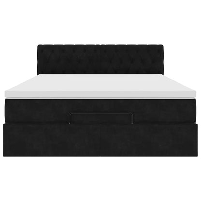 Struttura Letto Pouf con Materasso Nero 140x190 cm in Velluto | homemem39