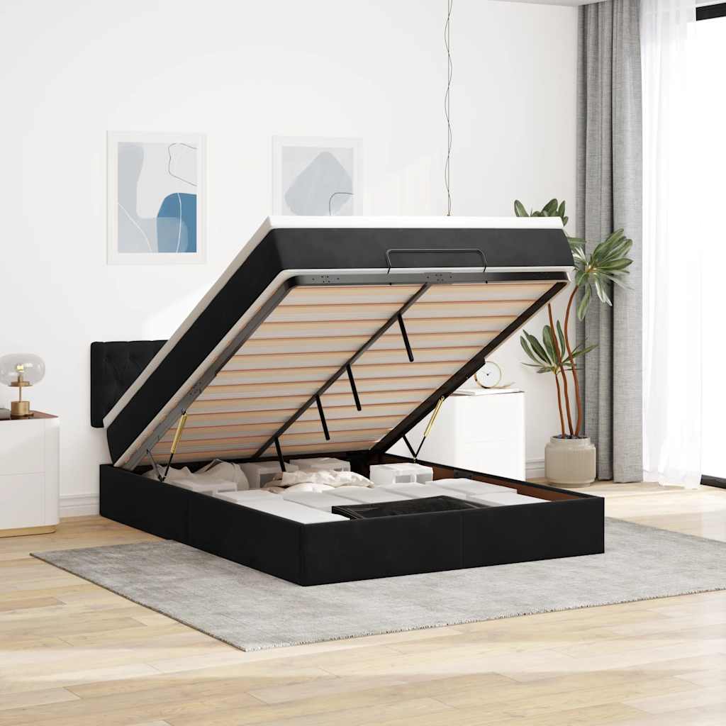 Struttura Letto Pouf con Materasso Nero 140x190 cm in Velluto | homemem39
