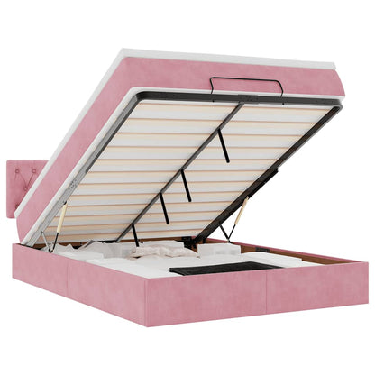 Struttura Letto Pouf con Materasso Rosa 140x190 cm in Velluto | homemem39