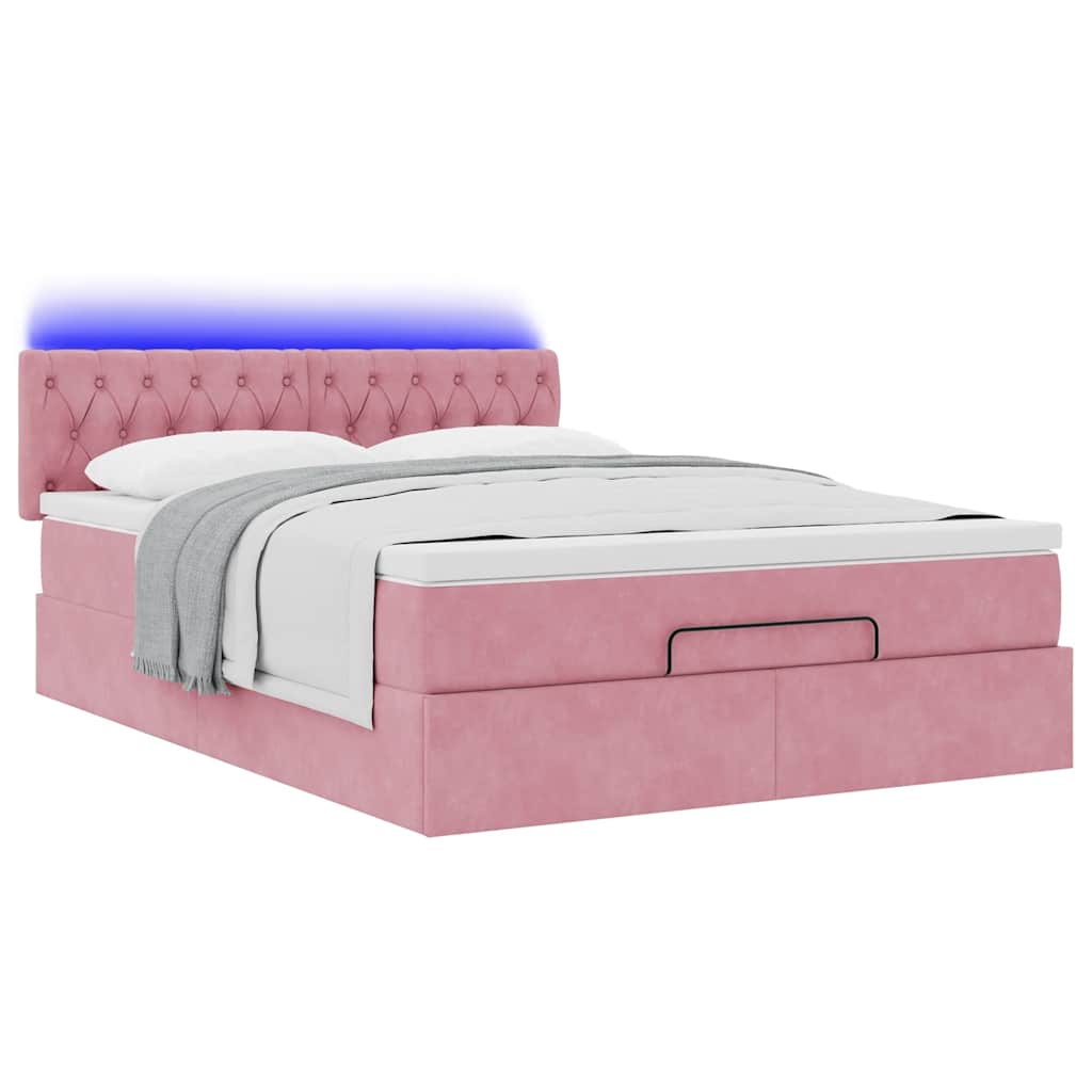 Struttura Letto Pouf con Materasso Rosa 140x190 cm in Velluto | homemem39
