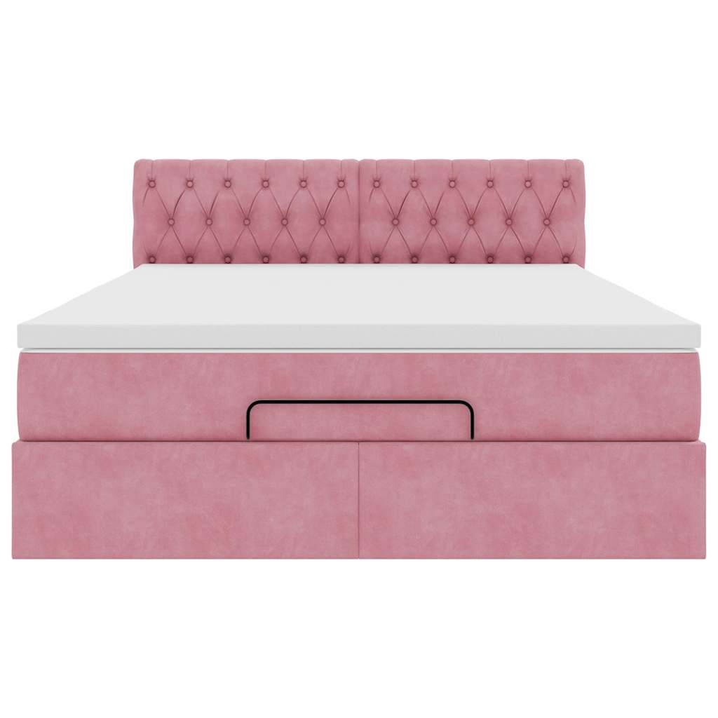 Struttura Letto Pouf con Materasso Rosa 140x190 cm in Velluto | homemem39