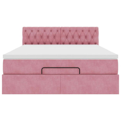 Struttura Letto Pouf con Materasso Rosa 140x190 cm in Velluto