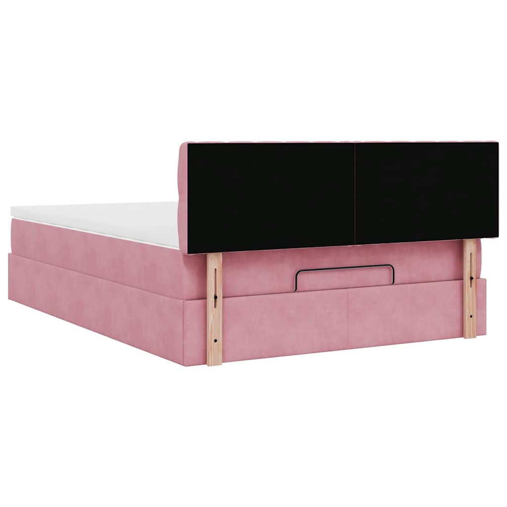 Struttura Letto Pouf con Materasso Rosa 140x190 cm in Velluto | homemem39