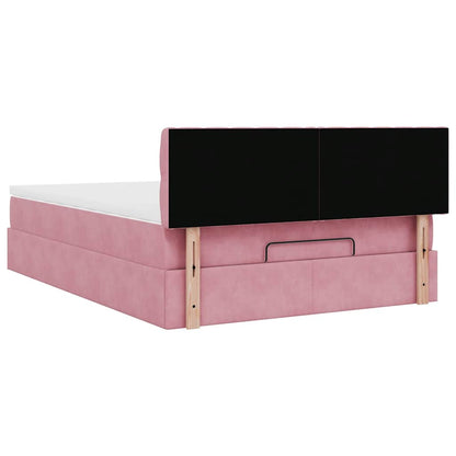 Struttura Letto Pouf con Materasso Rosa 140x190 cm in Velluto | homemem39