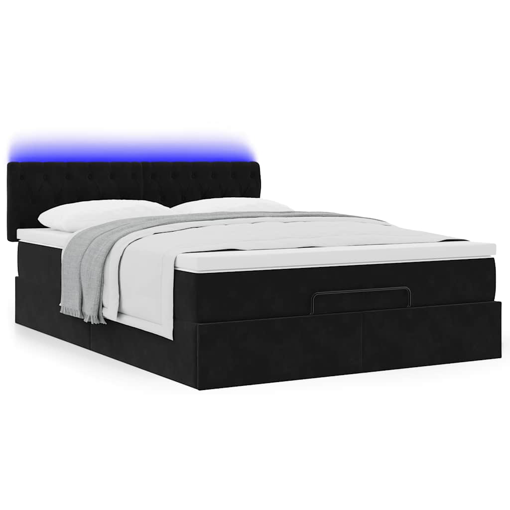 Struttura Letto Pouf con Materasso Nero 140x200 cm in Velluto | homemem39