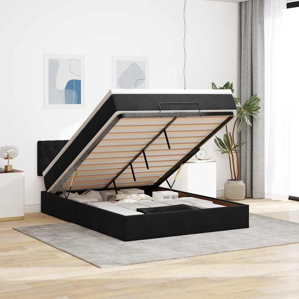 Struttura Letto Pouf con Materasso Nero 140x200 cm in Velluto | homemem39