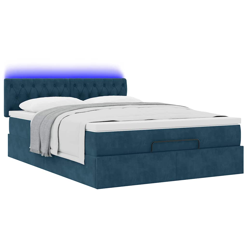 Struttura Letto Pouf con Materasso Blu 140x200cm in Velluto | homemem39