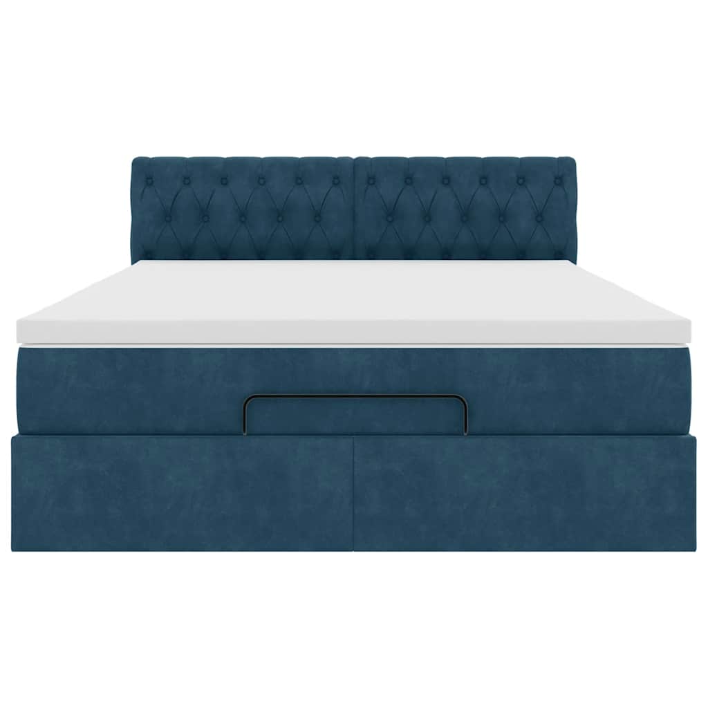 Struttura Letto Pouf con Materasso Blu 140x200cm in Velluto | homemem39