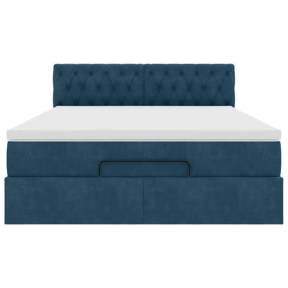 Struttura Letto Pouf con Materasso Blu 140x200cm in Velluto | homemem39